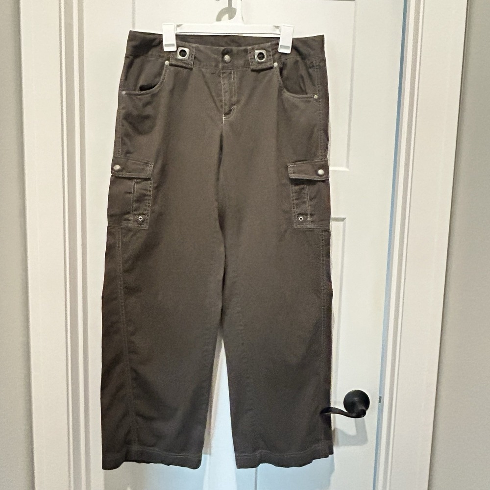 Athleta Cargo Pants Army Green Women's Size 12? Cotton Stretch Utility Wide Leg